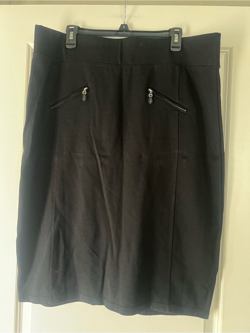 Ashley Blue Black Knit Pencil Skirt with Diagonal Zip Accents